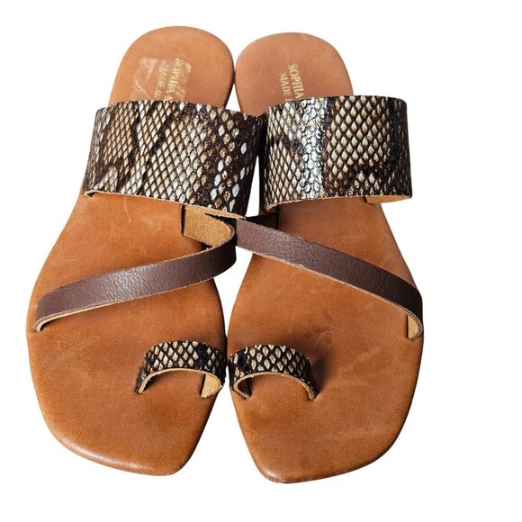Sophia Milano Snake Faux Leather Straps Flat Slide Sandals Open Toe 7.5 Brown - Picture 3 of 10